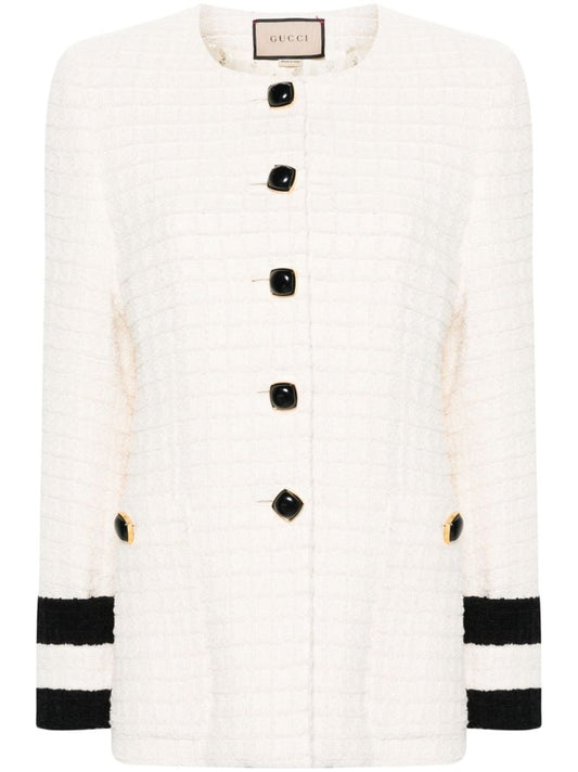White Collarless Tweed Jacket