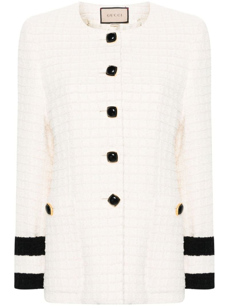 White Collarless Tweed Jacket