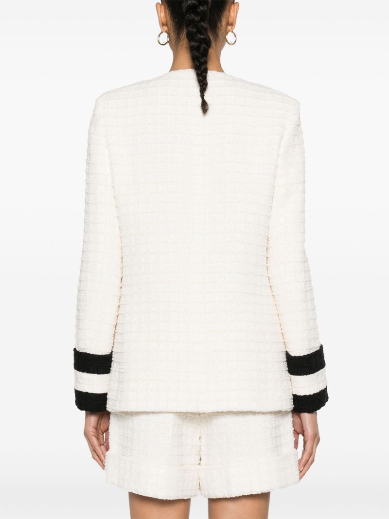 White Collarless Tweed Jacket