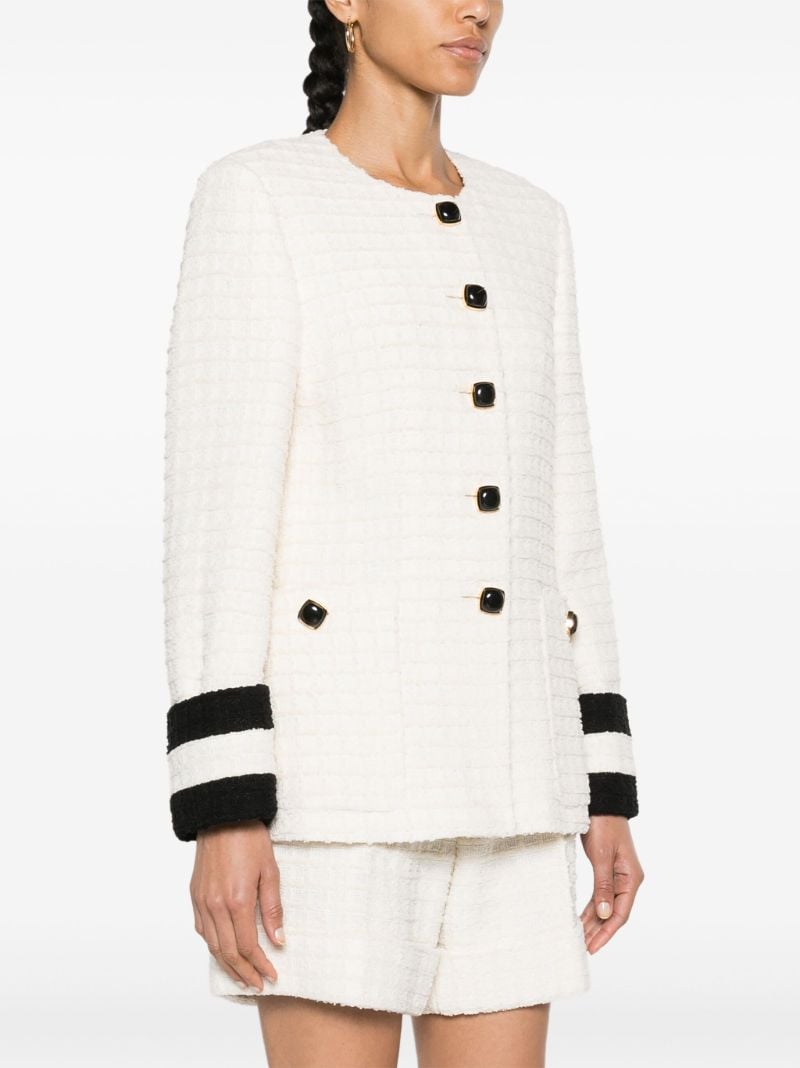 White Collarless Tweed Jacket