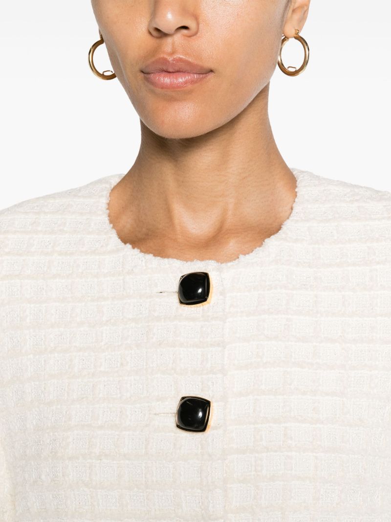 White Collarless Tweed Jacket
