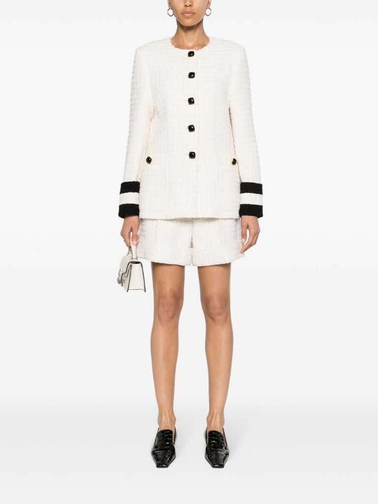 White Collarless Tweed Jacket