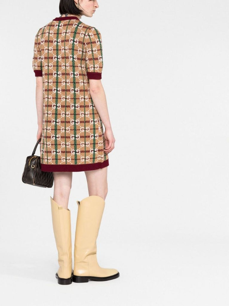 Neutral Gg Check Wool Dress