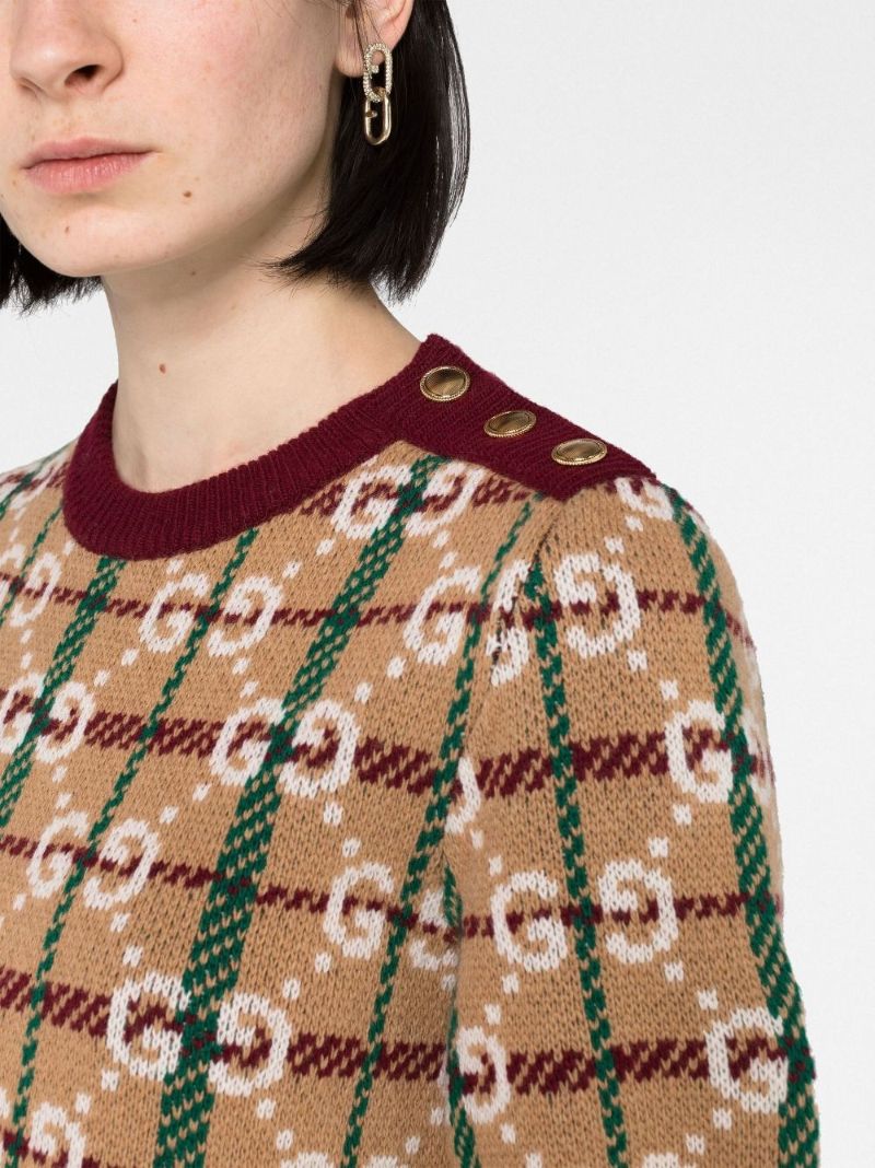 Neutral Gg Check Wool Dress