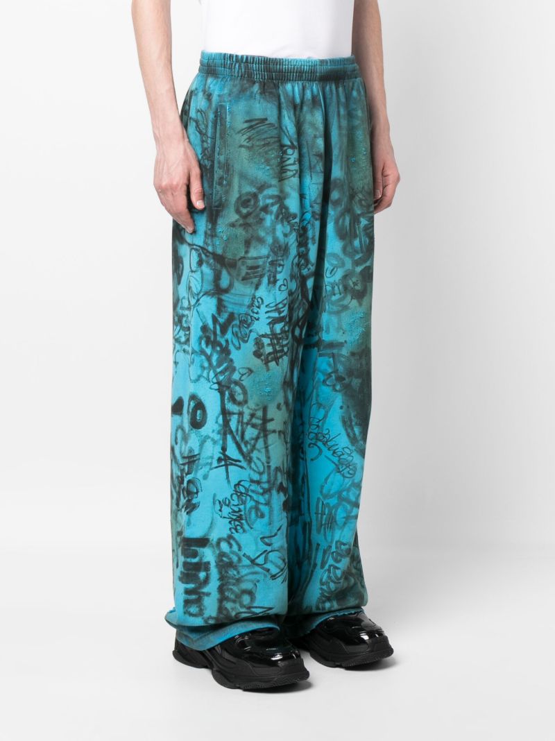 Blue Skater Graffiti Print Cotton Track Pants