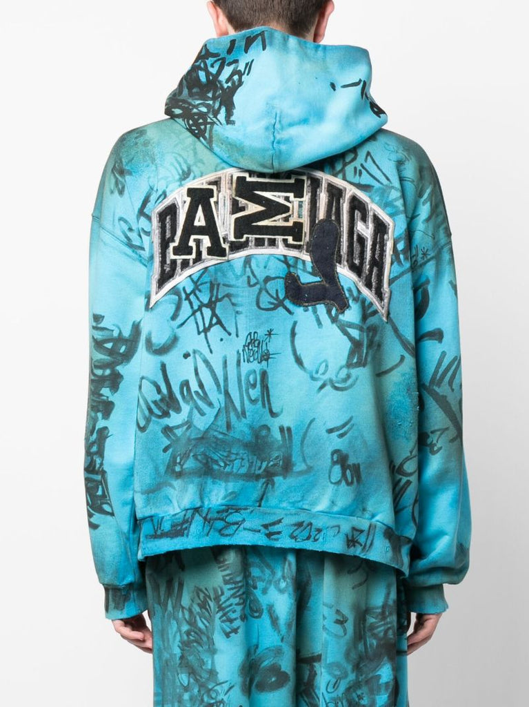 Blue Graffiti Print Hoodie