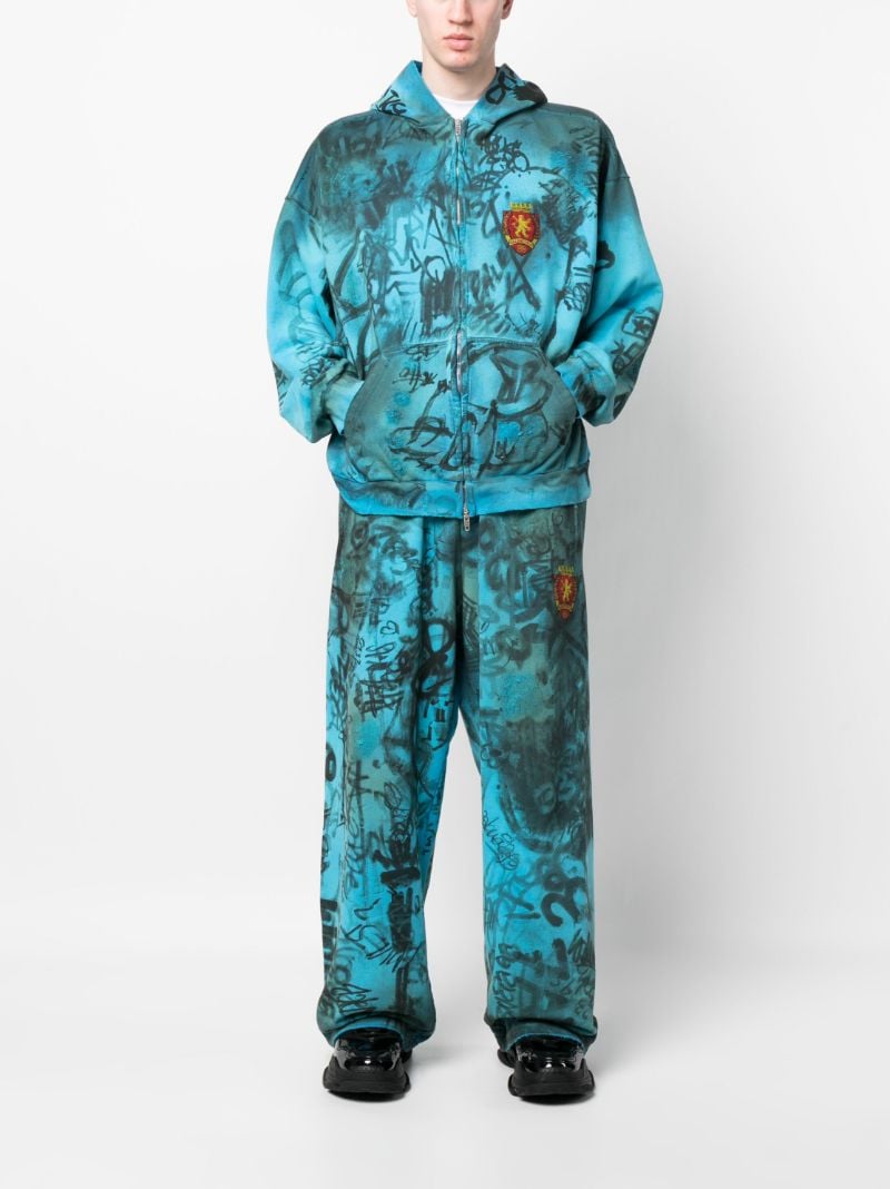 Blue Graffiti Print Hoodie