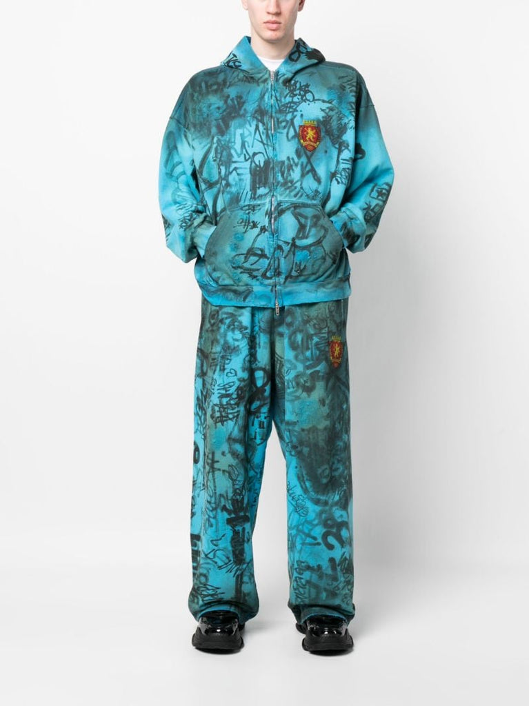Blue Graffiti Print Hoodie
