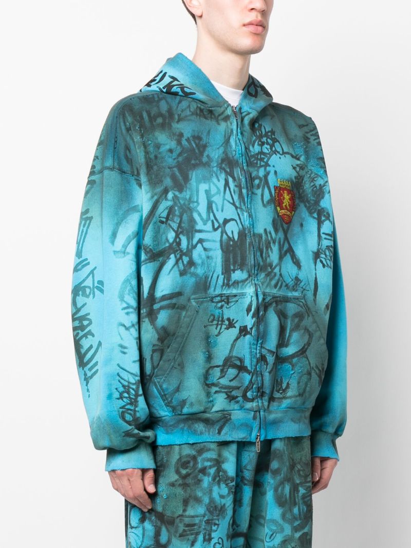 Blue Graffiti Print Hoodie
