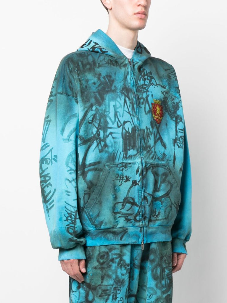 Blue Graffiti Print Hoodie