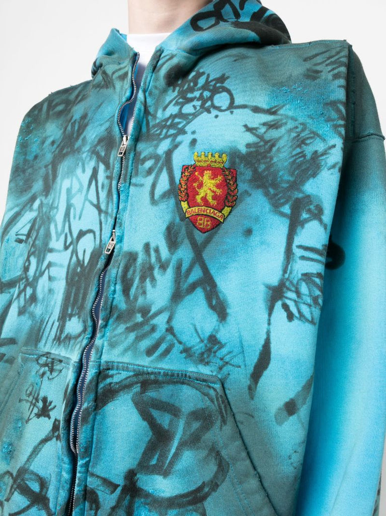 Blue Graffiti Print Hoodie
