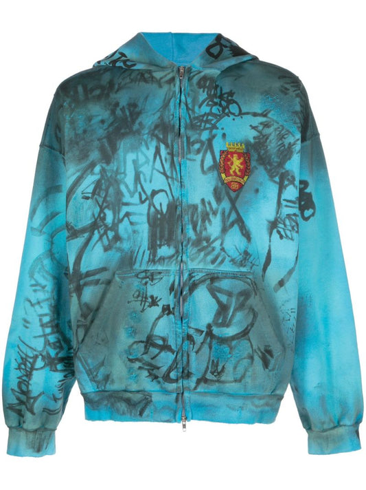 Blue Graffiti Print Hoodie