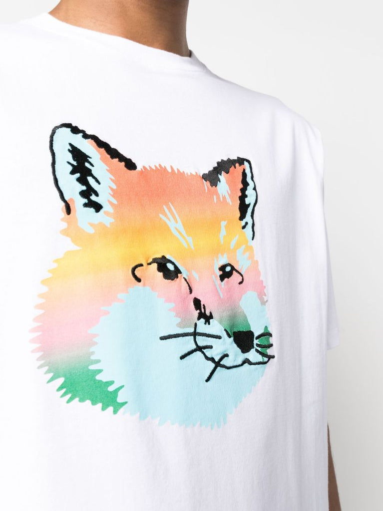 White Vibrant Fox Head Cotton T-shirt