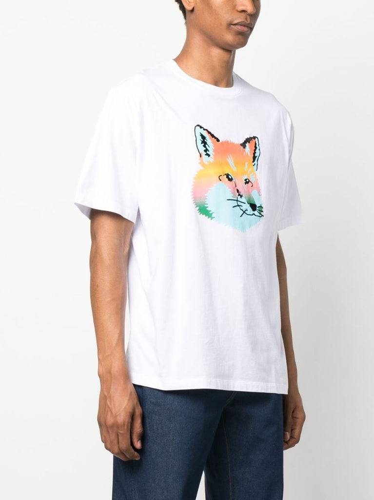 White Vibrant Fox Head Cotton T-shirt