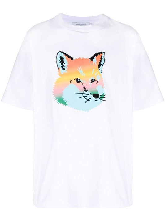 White Vibrant Fox Head Cotton T-shirt