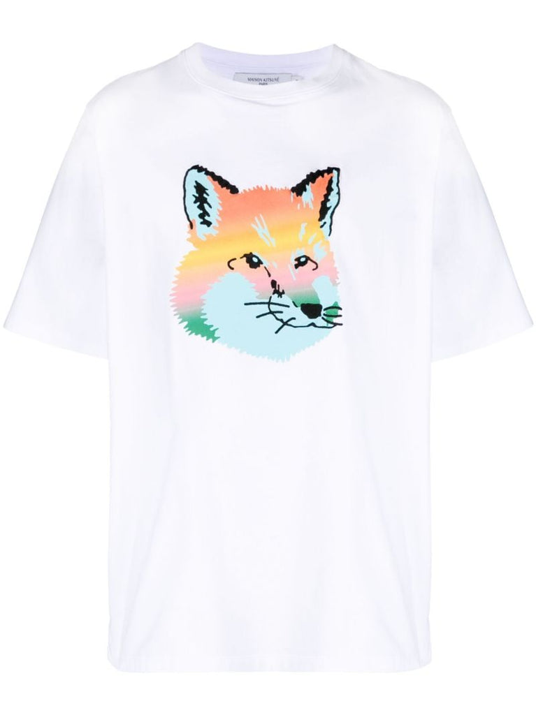 White Vibrant Fox Head Cotton T-shirt