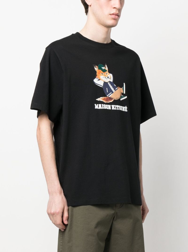 Black Dressed Fox Print Cotton T-shirt
