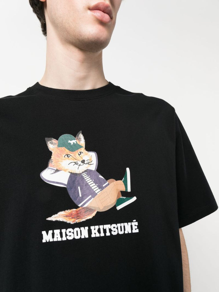 Black Dressed Fox Print Cotton T-shirt