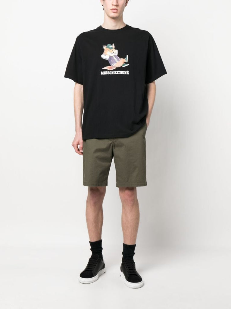 Black Dressed Fox Print Cotton T-shirt