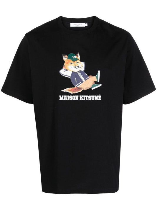 Black Dressed Fox Print Cotton T-shirt