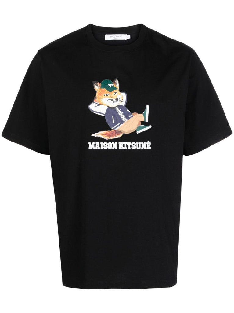 Black Dressed Fox Print Cotton T-shirt