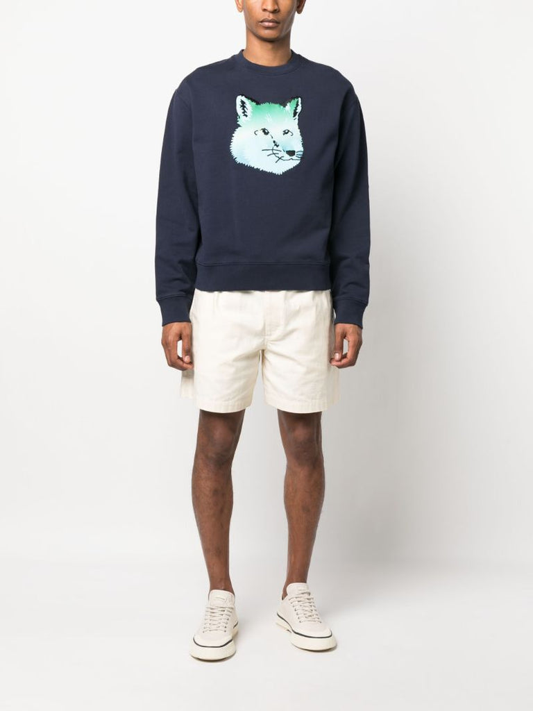 Blue Fox Print Cotton Sweatshirt