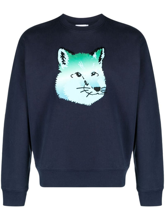 Blue Fox Print Cotton Sweatshirt