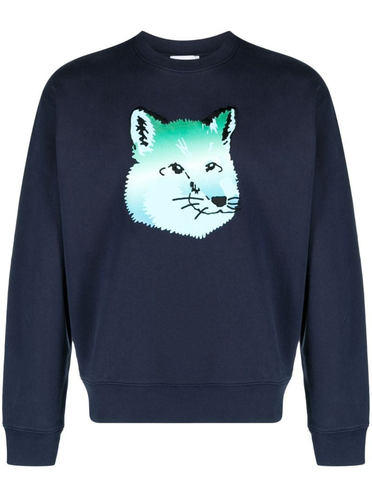 Blue Fox Print Cotton Sweatshirt