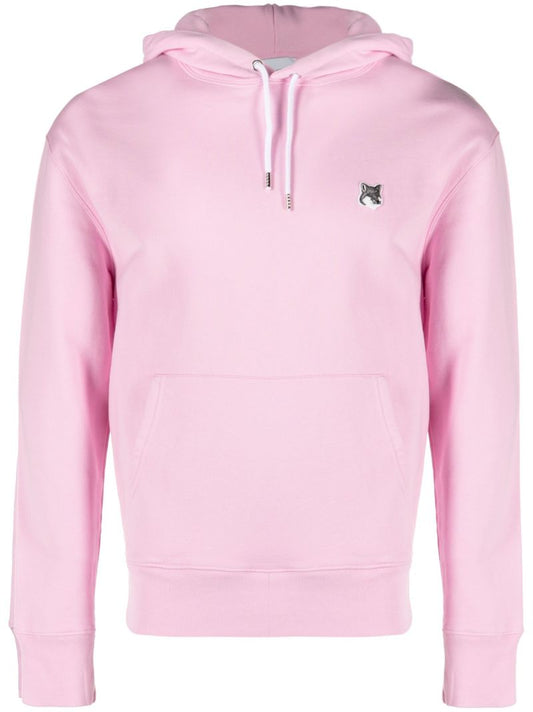 Pink Fox Head Patch Cotton Hoodie