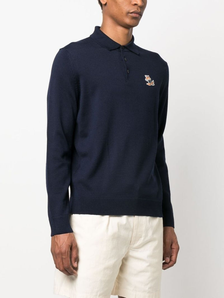 Blue Fox Head Long Sleeve Polo Shirt