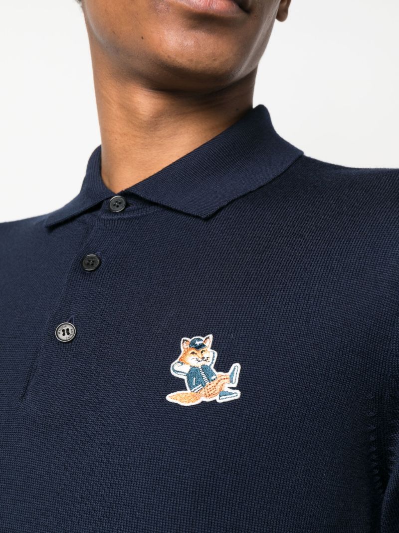 Blue Fox Head Long Sleeve Polo Shirt