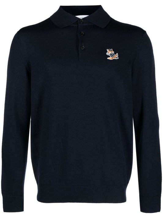 Blue Fox Head Long Sleeve Polo Shirt