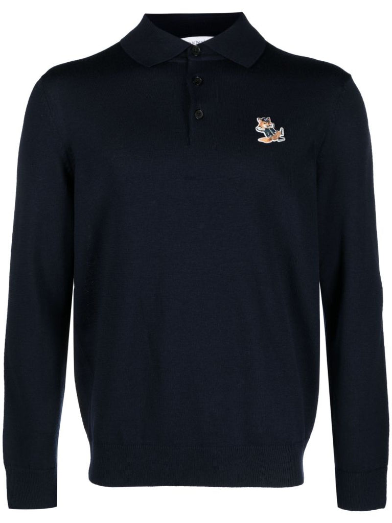 Blue Fox Head Long Sleeve Polo Shirt