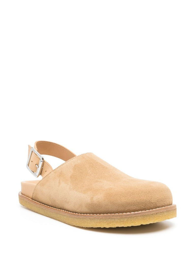 Beige Buckle Strap Mules