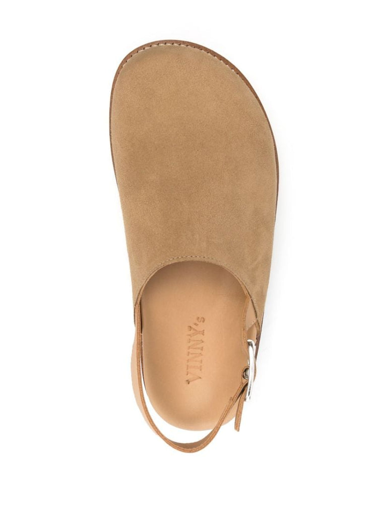 Beige Buckle Strap Mules
