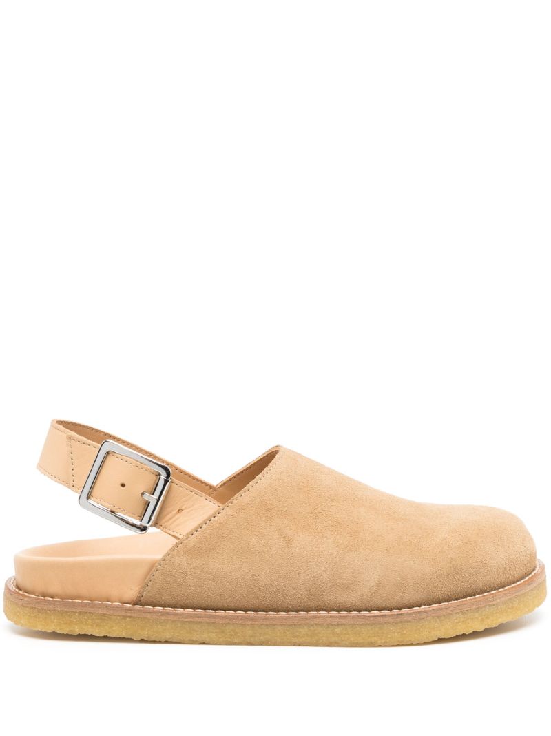 Beige Buckle Strap Mules