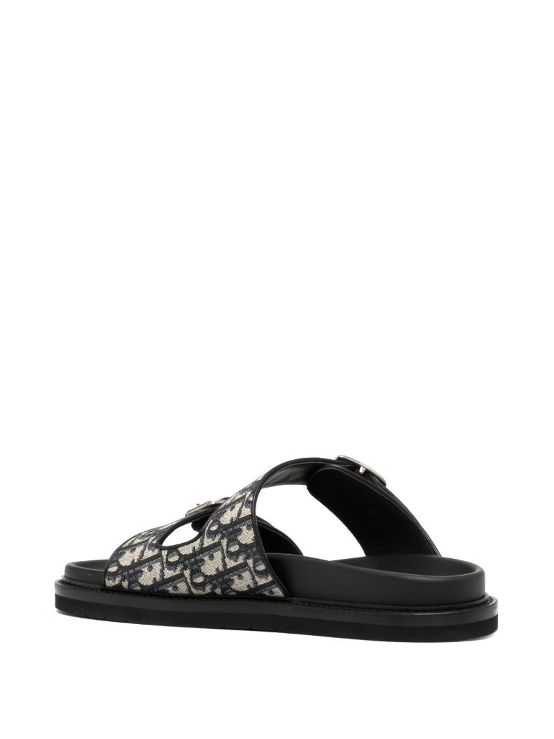 Black and Blue Aqua Logo Jacquard Sandals