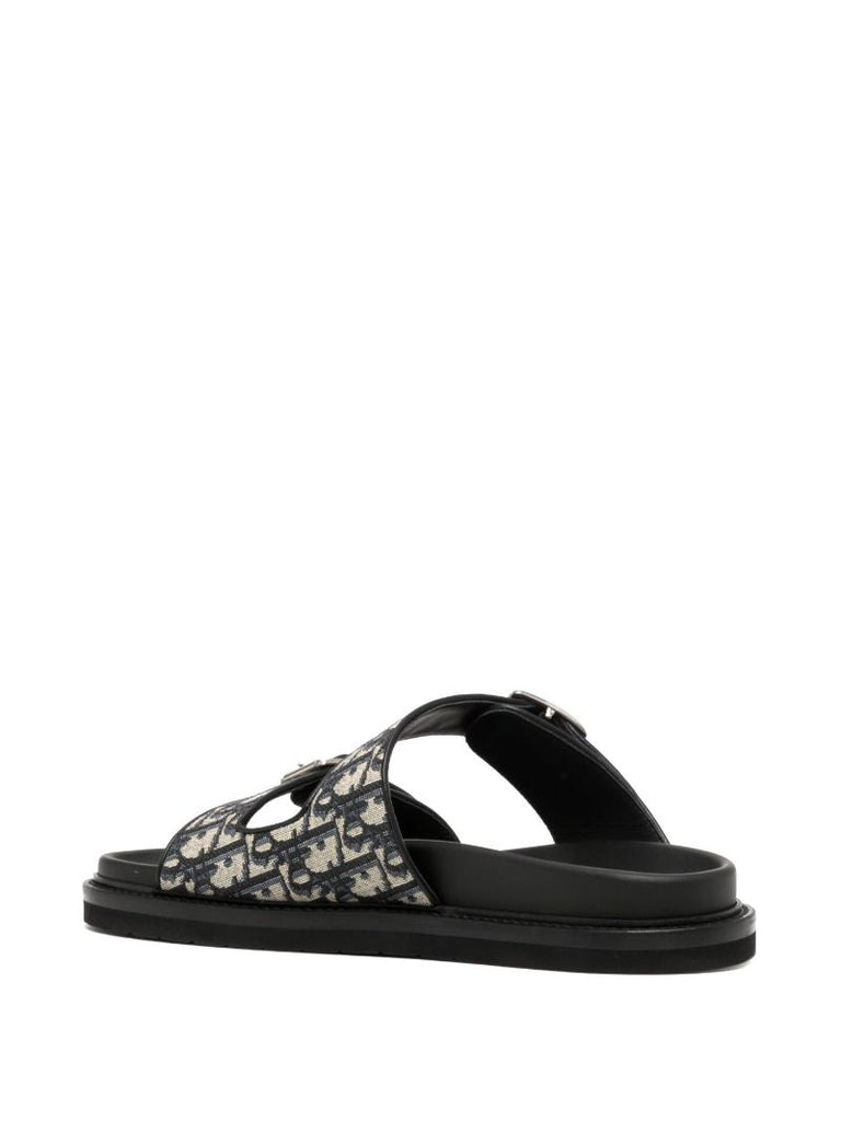 Black and Blue Aqua Logo Jacquard Sandals