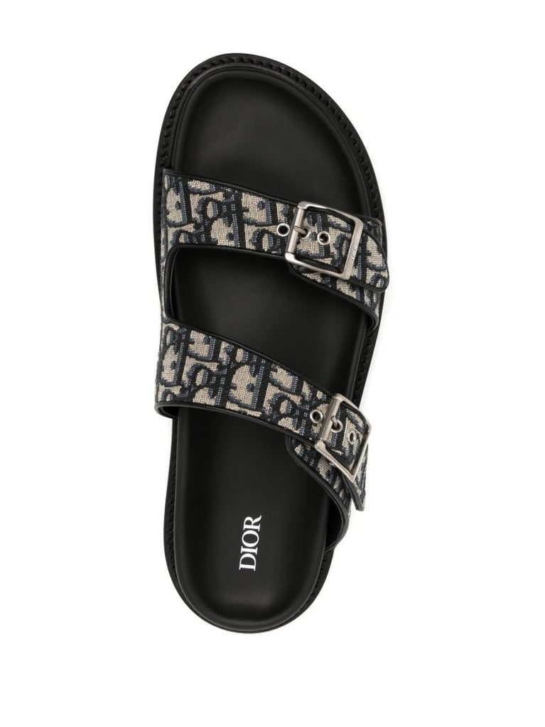 Black and Blue Aqua Logo Jacquard Sandals