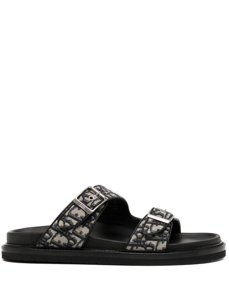Black and Blue Aqua Logo Jacquard Sandals