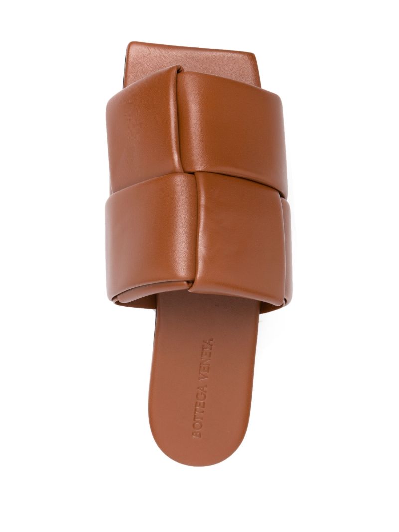 Brown Lido Padded Intrecciato Leather Slides