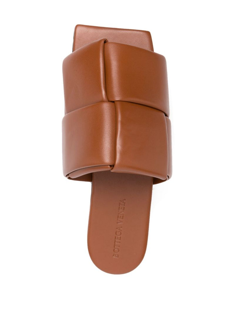 Brown Lido Padded Intrecciato Leather Slides