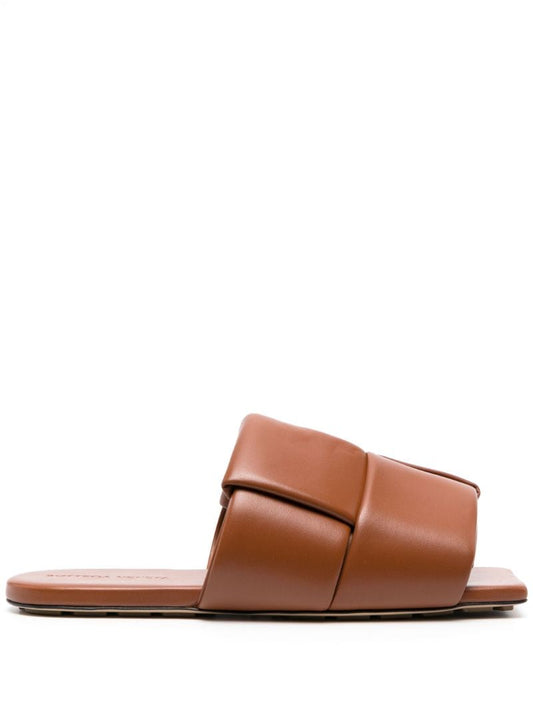 Brown Lido Padded Intrecciato Leather Slides