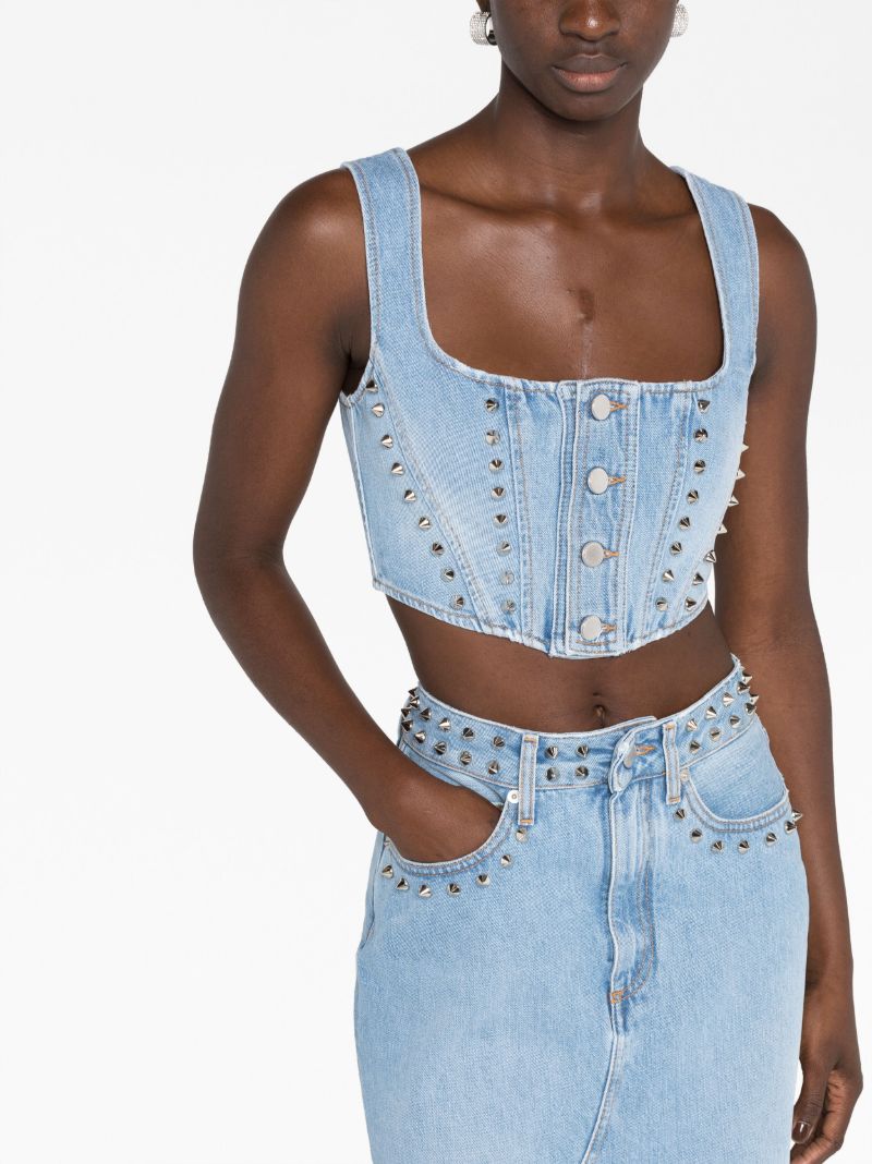 Blue Studded Denim Crop Top