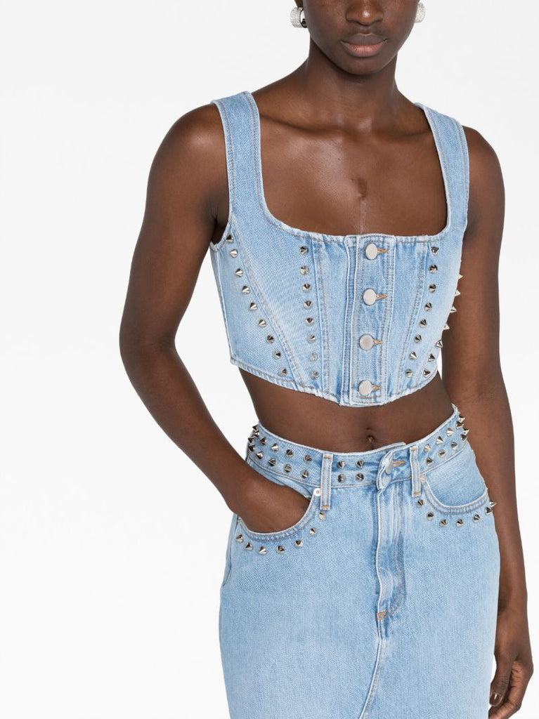 Blue Studded Denim Crop Top