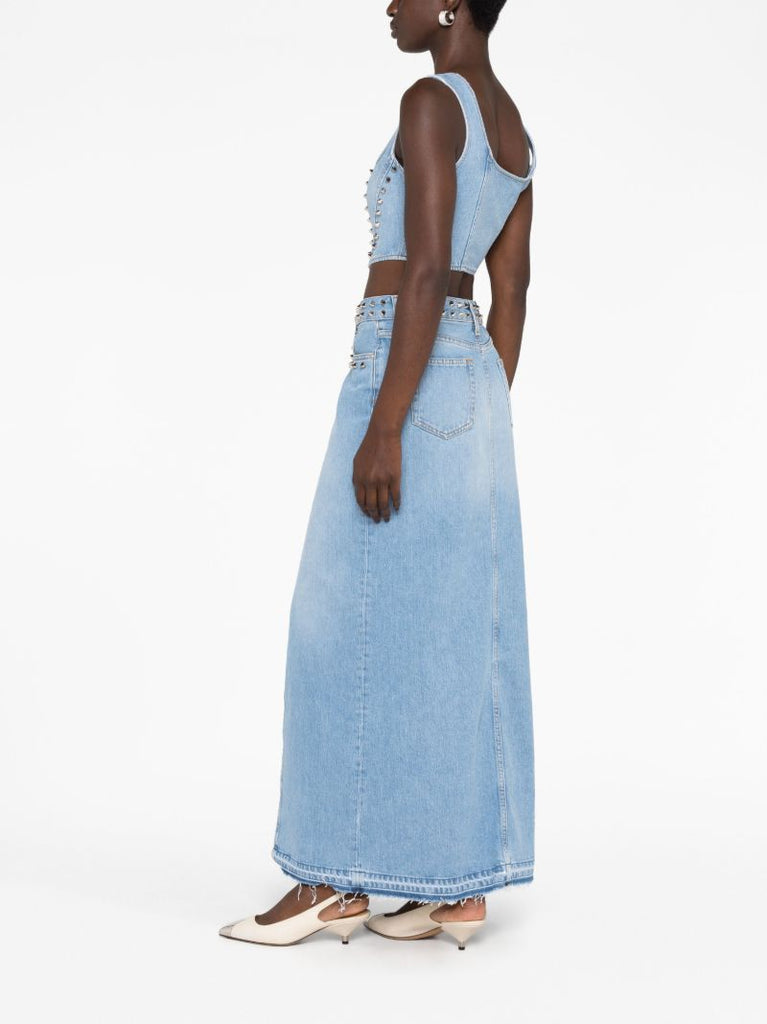 Blue Studded Denim Crop Top