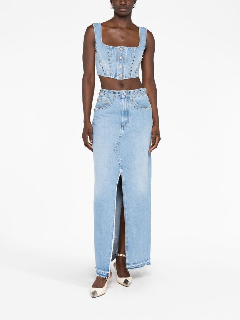 Blue Studded Denim Crop Top