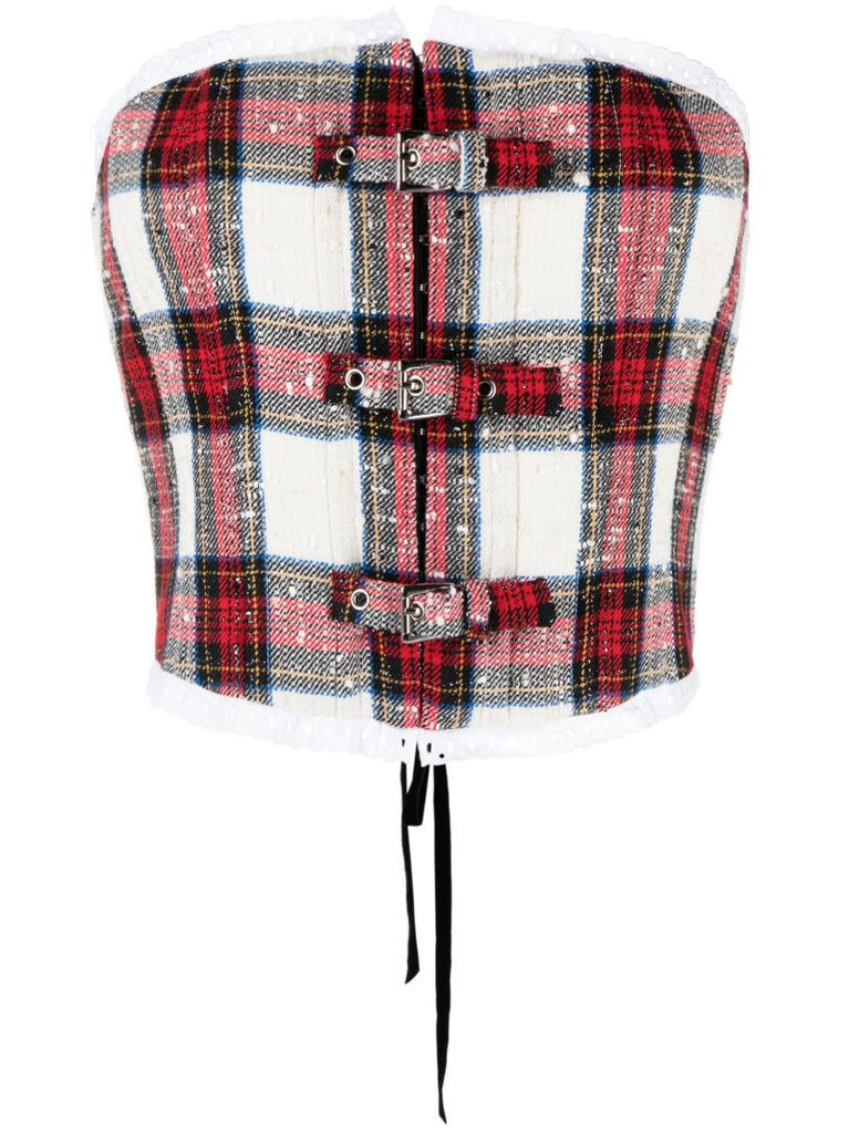Neutral Tartan Bandeau Top