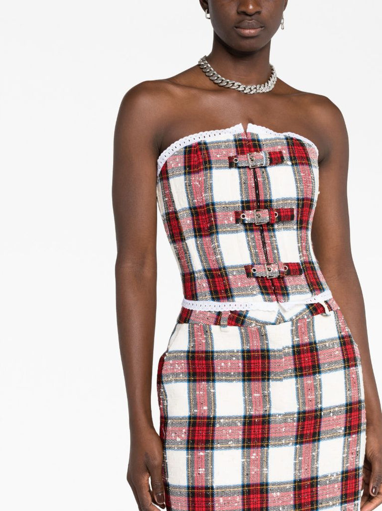 Neutral Tartan Bandeau Top