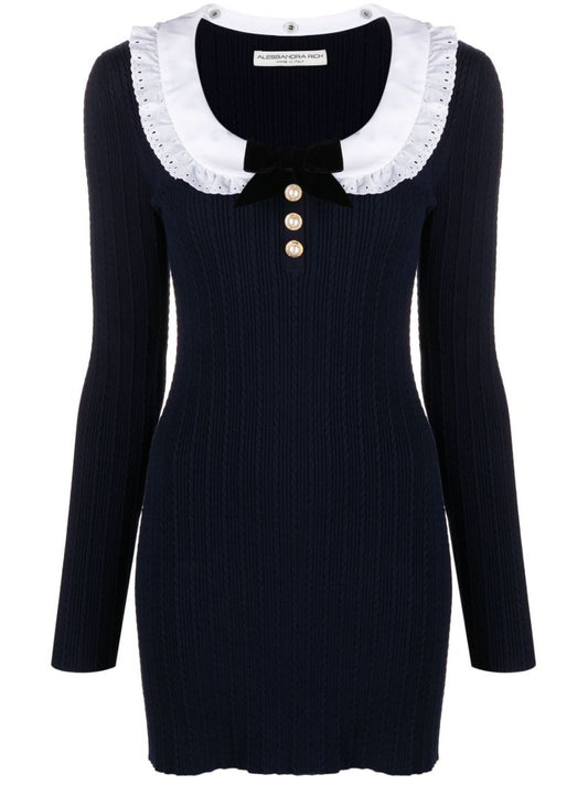 Blue Ruffled Collar Dress